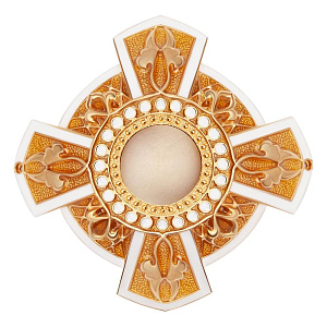 Мощевик накладной "Эмалевый крест" из ювелирного сплава в позолоте, желтая и белая эмаль, Ø 65/18 мм (вес 55 г)