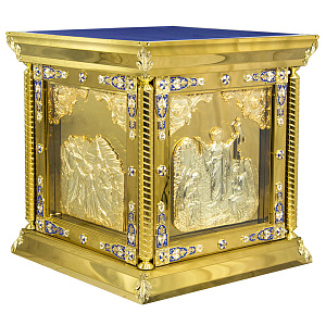 Облачение на престол "Золотые своды", эмаль, высота 107 см (90х90х107 см синяя ткань, композит)
