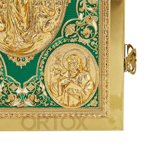 Евангелие напрестольное зеленое, полный оклад "под золото", 24х31 см фото 5
