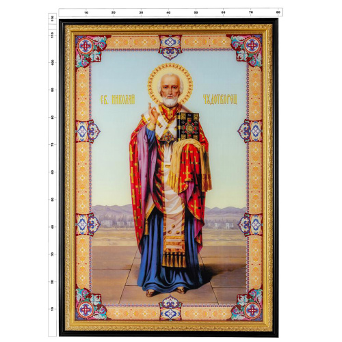 Икона большая храмовая святителя Николая Чудотворца, 80х117 см, УФ-печать на стекле фото 4