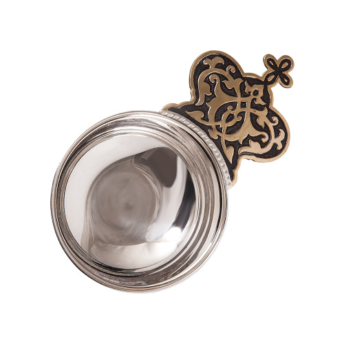 Ковш для запивки из ювелирного сплава с фрагментарной позолотой и оксидированием, на ножке, Ø 8 см фото 2