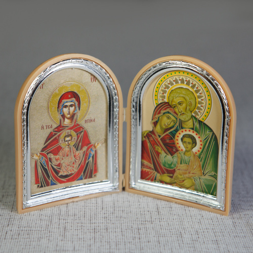 Складень с ликами Божией Матери "Знамение" и "Святое Семейство", арочной формы, 6,4х8,4 см фото 5