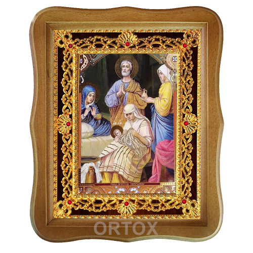 Икона "Рождество Пресвятой Богородицы", 22х27 см, фигурная багетная рамка