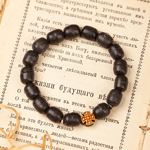 Браслет-четки из ладанного дерева, черный (с крестиком)
