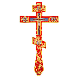 Крест напрестольный / требный, цинковый сплав, красная эмаль, 15х26,5 см (металл)