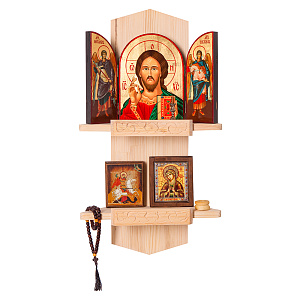 Полка для икон "Суздальская" угловая, цвет "натуральное дерево", 2 яруса (без покрытия, 35 см)