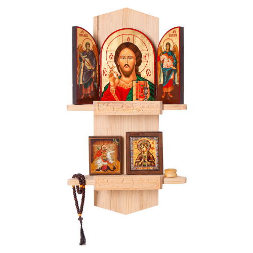 Полка для икон "Суздальская" угловая, цвет "натуральное дерево", 2 яруса Полка для икон "Суздальская" угловая, цвет "натуральное дерево", 2 яруса
