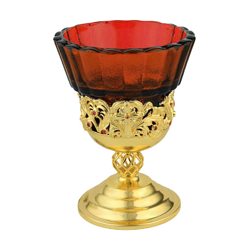 Лампада настольная из ювелирного сплава в позолоте  с камнями 