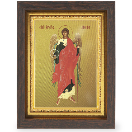 Икона Архангела Михаила, в узком багете, цвет "темный дуб", на холсте, с золочением №2 фото 2