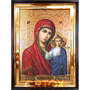 Икона большая храмовая Божией Матери Казанская, прямая рама (30х35 см)