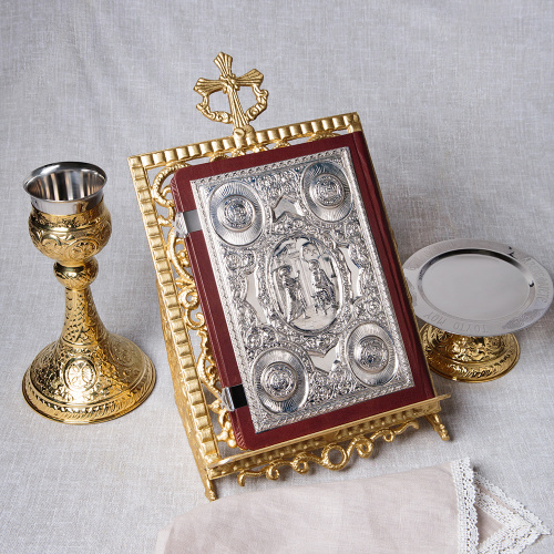 Апостол коричневый, оклад "под серебро", кожа, 23х30 см фото 3