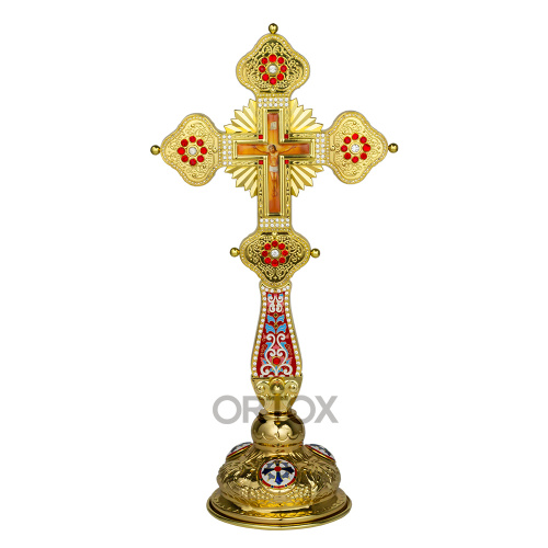 Крест напрестольный / требный с подставкой, латунь, фианиты, эмаль фото 9