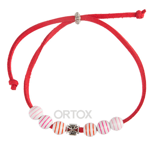 Браслет-шнурок с бусинами и крестиком, красный фото 7