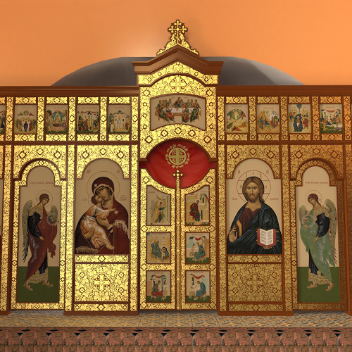 Иконостас двухъярусный (Московская область), цвет "кипарис" с золотом (поталь), с напольными киотами, 608х377,7х16 см фото 4