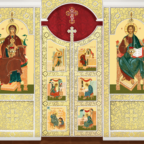 Иконостас деревянный "Суздальский" одноярусный белый с золотом (поталь), 608х378х25,4 см фото 6