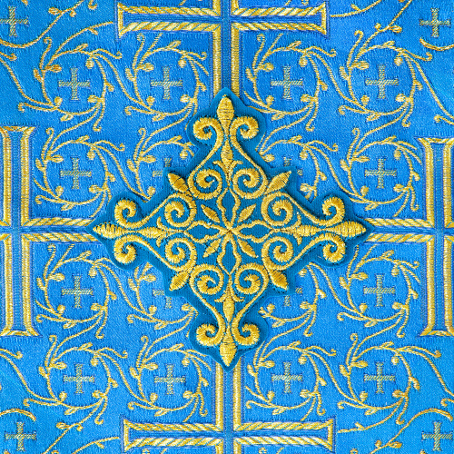 Пелена на престол голубая с золотой вышивкой, парча, 130х130 см фото 5