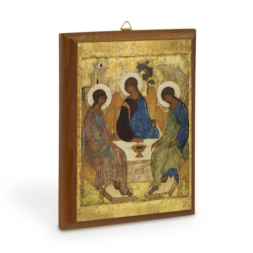 Икона Святой Троицы (прп. Андрея Рублева) на деревянной основе, холст с золочением