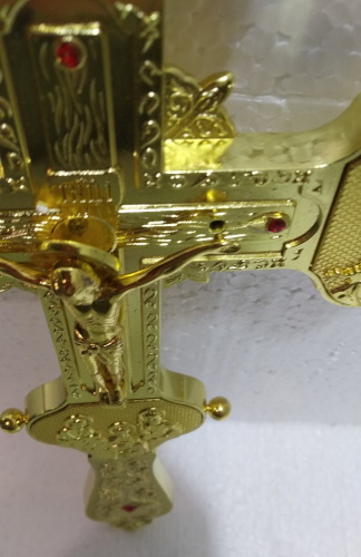 Крест напрестольный, гравировка, камни, цвет "под золото", 19,5х31 см, У-1340 фото 3