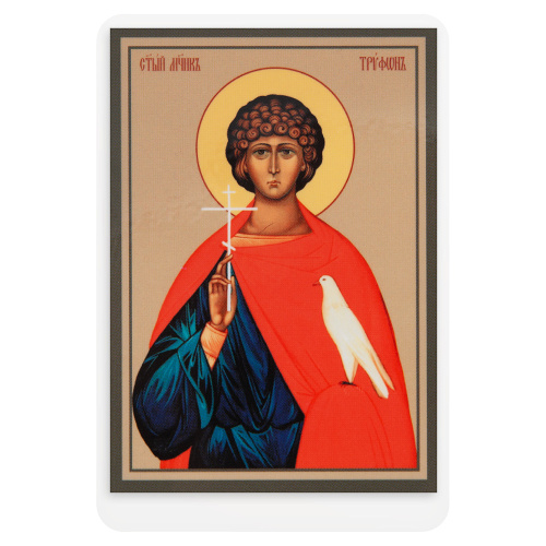 Икона мученика Трифона Апамейского, Никейского с тропарем, ламинированная, 6х8 см (упаковка 10 шт.) фото 2