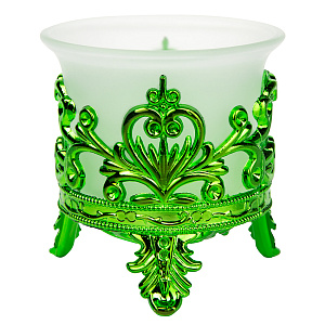 Лампада настольная зеленая узорная, со стаканчиком из матового стекла, 6х7 см (растительный орнамент)