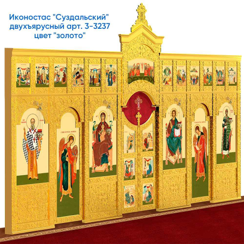 Иконостас деревянный "Суздальский" двухъярусный белый с золотом (патина), 608х378х25,4 см фото 12