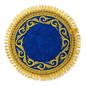 Плат под лампаду круглый вышитый синий, Ø 19 см (бархат)