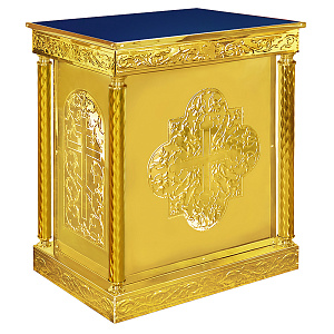 Подставка церковная "Иерусалимская" с колоннами, чеканка, 87х52х93 см (синяя ткань)