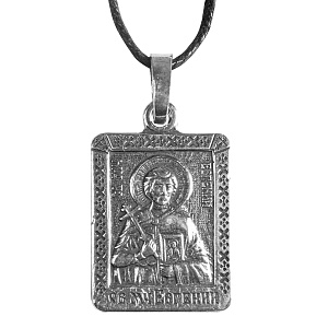 Образок мельхиоровый с ликом мученика Евгения Севастийского, серебрение (средний вес 5 г)