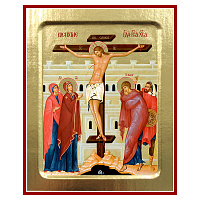 Икона Распятия Господня, на дереве, золочение (поталь), 12,5х16 см