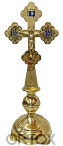 Крест настольный малый с подставкой, гравировка, эмаль, 15х25 см (латунь)