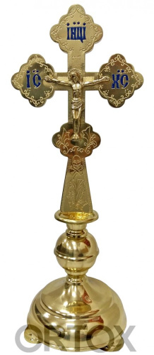 Крест настольный малый с подставкой, гравировка, эмаль, 15х25 см