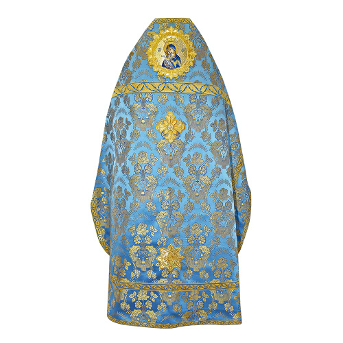 Иерейское облачение голубое с иконой Божией Матери "Волоколамская", греческая парча фото 2