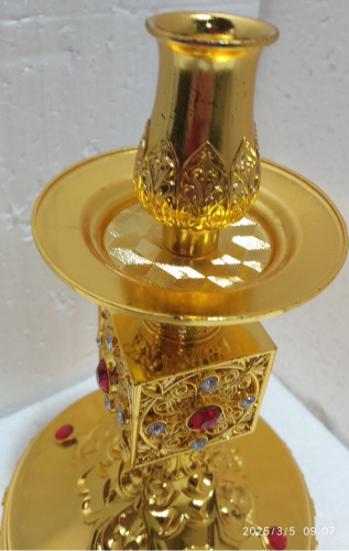 Подсвечник напрестольный, латунь, фианиты, 13х22 см, У 3-3004 фото 4