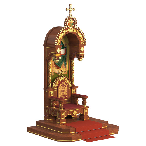 Архиерейский трон с сенью "Романовский", цвет "кипарис" с золотом (поталь), 113х89х351 см