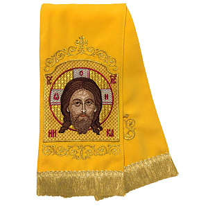 Закладка для Евангелия с иконой Спаса Нерукотворного, бахрома, 160х14,5 см (желтая)