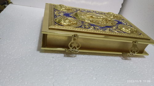 Евангелие напрестольное синее, полный оклад "под золото", 24х31 см, У-0909 фото 7