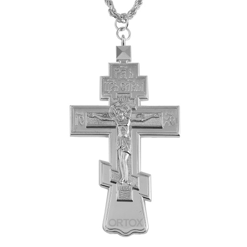 Крест наперсный с цепью, 6х11 см, никелирование, У-0671