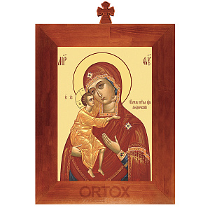 Икона Божией Матери "Феодоровская" в рамке с крестом, цвет "кипарис" (7,4х10,5 см (А7))