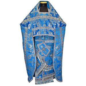 Иерейское облачение голубое с иконой Божией Матери "Волоколамская", парча (машинная вышивка)
