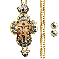 Крест наперсный из ювелирного сплава в позолоте с цепью, фианиты, 8х16 см