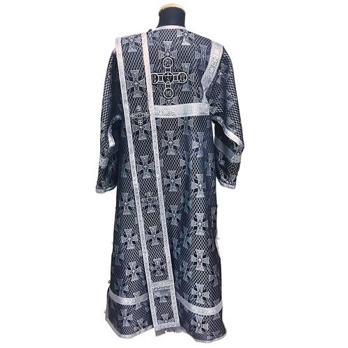 Облачение диаконское черное из шелка, отделка галун серебро с рисунком крест фото 2