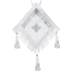 Палица иерейская, креп-сатин, церковный шёлк, 30х30 см (белый с серебром)