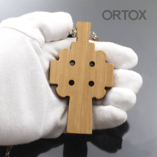 Крест наперсный "Наградной" деревянный резной, с цепью, высота 10 см фото 4