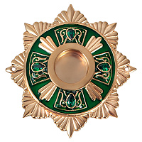 Мощевик накладной из ювелирного сплава в позолоте с зеленой эмалью и фианитами, Ø 63/16 мм