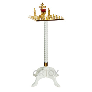 Панихидный стол на 36-50 свечей "Курский", белый с золотом, колонна (на 36 свечей)