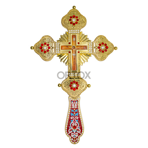 Крест напрестольный / требный с подставкой, латунь, фианиты, эмаль фото 2