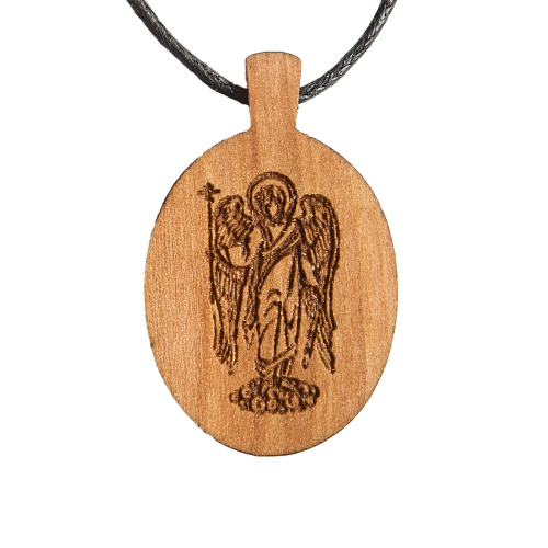 Образок деревянный овальный с ликом Ангела Хранителя из мельхиора в серебрении фото 2