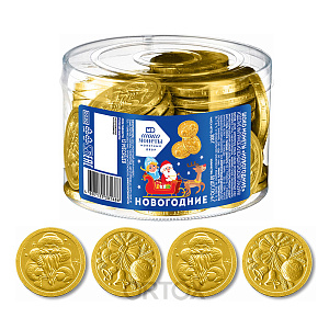 Фигурный шоколад "Новогодние монеты", 50 шт. по 6 г (в банке)