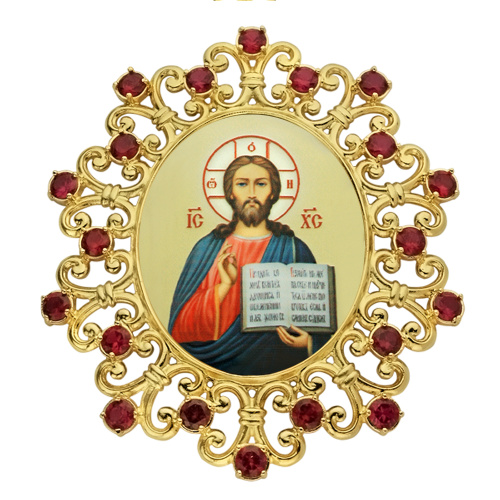 Накладки на митру (комплект из 4 штук) из ювелирного сплава в позолоте, с фианитами, №16 фото 2