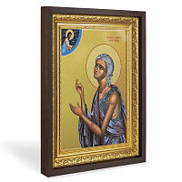 Икона преподобной Марии Египетской, в широком багете, цвет "темный дуб", на холсте, с золочением
